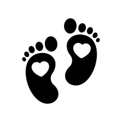 Baby footprints with heart symbol vector isolated on white background.