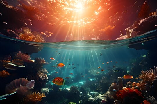 underwater dream scape with marine life intertwined with surreal digital effects