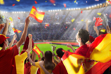 Naklejka premium Spain football team supporter on stadium.