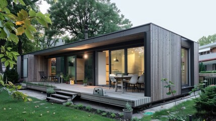 Create a small house with a minimalist aesthetic, focusing on clean lines and efficient use of space 