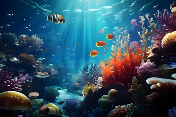 underwater dream scape with marine life intertwined with surreal digital effects