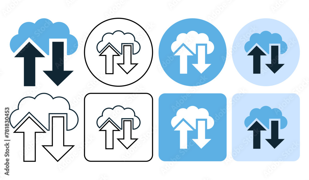 Poster download and upload cloud storage icon. up down arrow. line style. ui and ux design, glyphs and stro