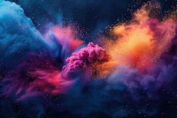 A colorful explosion of smoke and fire in the sky