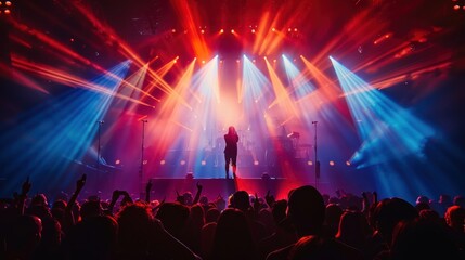 Fototapeta premium A concert with a crowd of people and a singer on stage