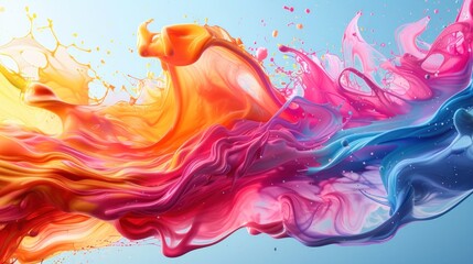 A colorful splash of paint with a blue sky in the background. The colors are bright and vibrant, creating a sense of energy and excitement - obrazy, fototapety, plakaty