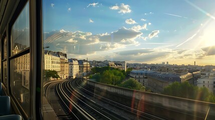 
View of Paris from a train window, summer, sports