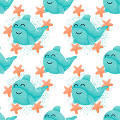sea animals, fabric pattern