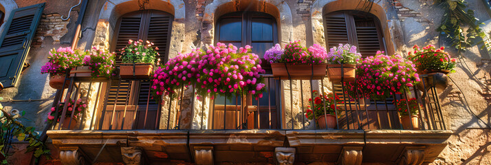 Rustic Charm, Mediterranean House Adorned with Flowers, Italian Architectural Beauty - obrazy, fototapety, plakaty
