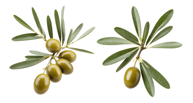 olive branch with olives isolated on transparent background