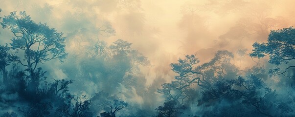 A captivating abstract background showcasing tropical trees in soft muted tones, evoking a sense of calm and tranquility.