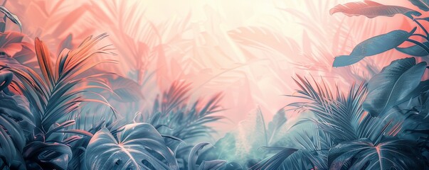 Fototapeta na wymiar Infuse your designs with the beauty of nature using this captivating abstract background, featuring muted tones and tropical foliage.