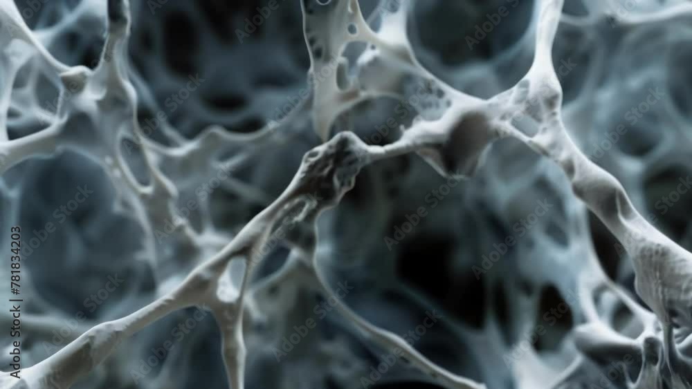 Poster an upclose view of a bone cell and its intricate matrix of collagen fibers responsible for its stren