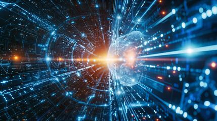 Obraz premium Science and Technology Light Grid, Blue Abstract Background, Futuristic Digital Space and Star Concept