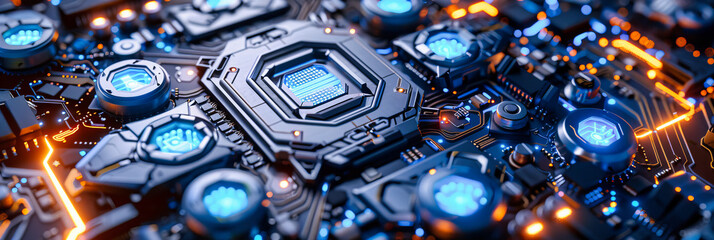 Seamless Integration of Processor and Motherboard, High-Resolution Digital Circuitry Close-Up, No People - obrazy, fototapety, plakaty