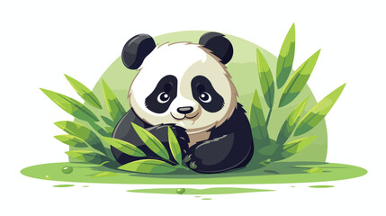 Panda Cuddling Bamboo Shoot Vector Logo Design Cute