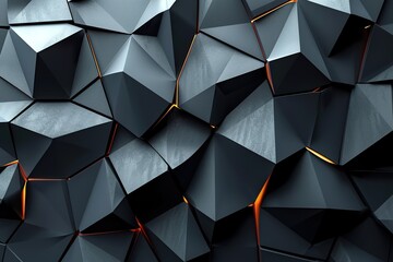 Dark Futuristic Surface with Tetrahedrons. Black, Three-Dimensional 3d Background