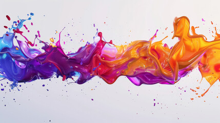 Animated visualization of a paint wave crashing against an invisible barrier, splattering colors in all directions,