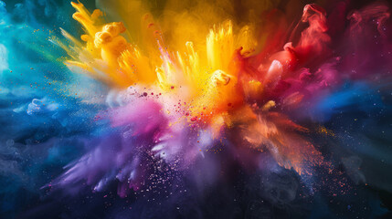 Artistic concept of a color spectrum explosion, with each hue fragmenting into particles and waves of pure light,