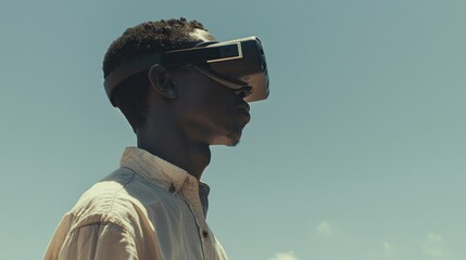 Journalist investigates stories, uncovering truths and informing the public with integrity and tenacity with virtual reality sunglass - obrazy, fototapety, plakaty