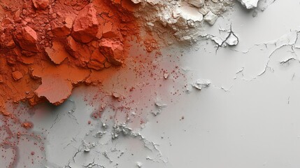 Abstract background, powdery, with some small chunks, rust red pigment, dry, crumbling, mostly powder. Generative AI. - obrazy, fototapety, plakaty