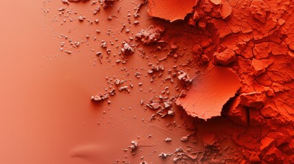 Abstract background, powdery, with some small chunks, rust red pigment, dry, crumbling, mostly powder. Generative AI.
