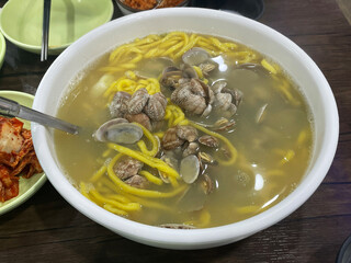 Bajirak-kal-guksu(Noodle Soup with Clams) Korean food