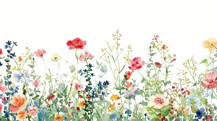 watercolor flower border with trailing vines and intricate blooms, reminiscent of a picturesque English cottage garden  