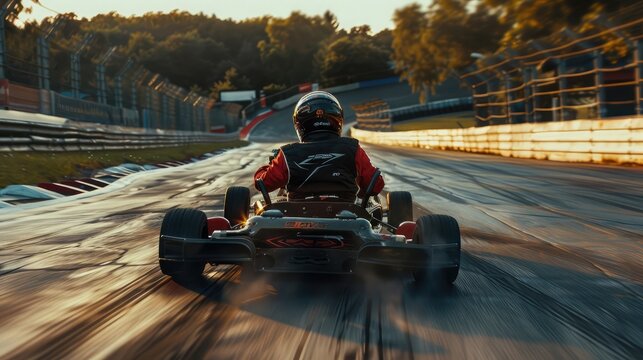 An electric go-kart zipping around a racetrack, with competitors vying for position and the sound of squealing tires echoing through the air.