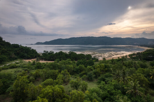 Scenic Kuta Mandalika beach in the bay of tropical Lombok island in Indonesia
