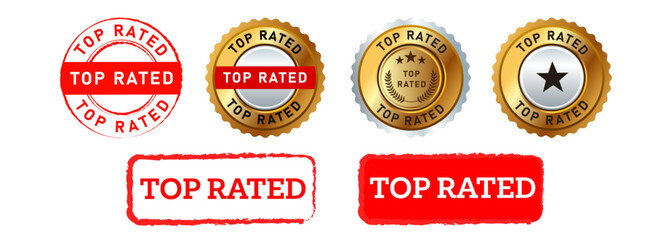 top rated rectangle circle stamp and seal badge label sticker sign for achievement best rating