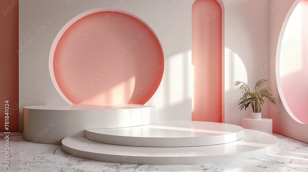 Poster Abstract geometric background with podium for product display 3d rendering. Generative AI.