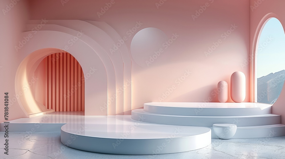 Poster Abstract geometric background with podium for product display 3d rendering. Generative AI.