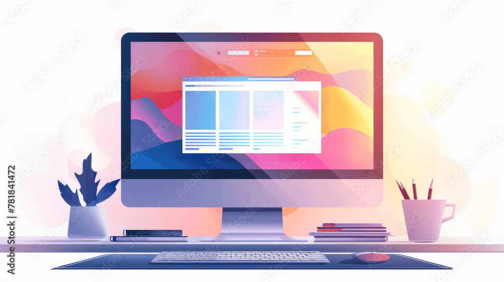 Leinwandbilder a vector illustration of a computer screen with creative web design vibes, on a white background. ge