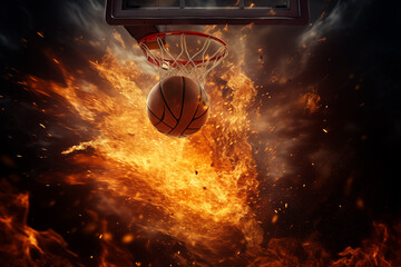 Burning basketball ball. Exciting, dynamic game concept