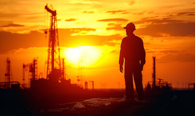 Fototapeta premium Silhouette of a Man Working in the Oil Industry