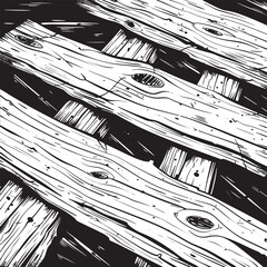 Vector Illustration of Textured Black and White Stack of Wooden Planks