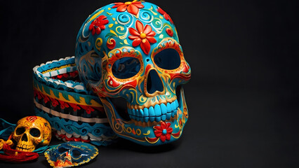 Sugar Skulls. Day of the Dead Skull, isolated background. Dia de los Muertos. Mexican sugar skull. Design element for logo, emblem, sign, poster, card, banner. - obrazy, fototapety, plakaty