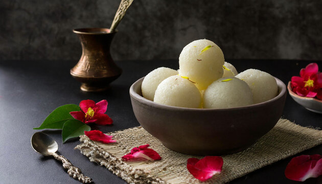 Bengali sweet rasgulla served in a bowl.