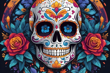 Sugar Skulls. Day of the Dead Skull, isolated background. Dia de los Muertos. Mexican sugar skull. Design element for logo, emblem, sign, poster, card, banner. - obrazy, fototapety, plakaty