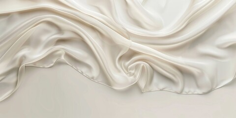 Luxurious cream-colored satin fabric with smooth waves and silky texture. - obrazy, fototapety, plakaty