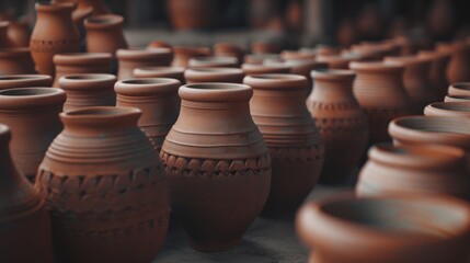 Fototapeta na wymiar Collection of handcrafted terracotta pots, showcasing traditional pottery craftsmanship.