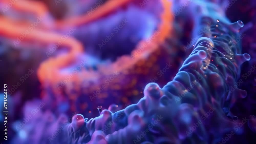 Poster a captivating view of the digestive system with microscopic villi and microvilli lining the walls of