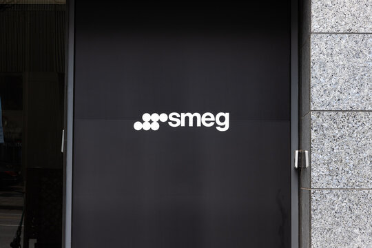 Smeg store sign close-up in Seoul, Gangnam, South Korea