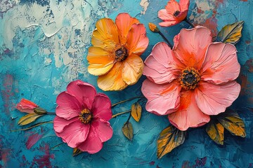 Modern Painting. Stylish Art Texture Banner with Flowers.