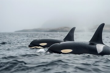 Fototapeta premium Orca Pod Hunting Cooperatively in the Open Ocean