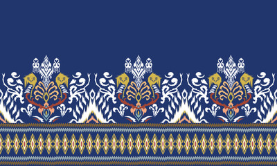 Hand draw Ikat floral paisley embroidery.Ikat ethnic oriental pattern traditional.Aztec style abstract vector illustration.great for textiles, banners, wallpapers, wrapping vector.