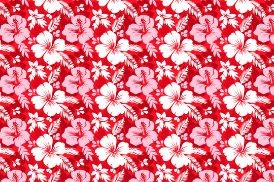 Red Pink Hawaiian Shirt Hibiscus Pattern