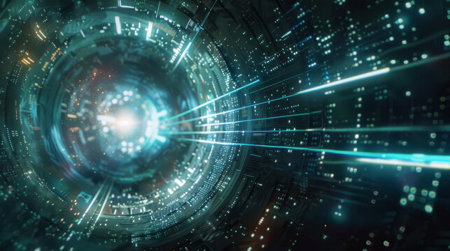 Dynamic image of a cybernetic beacon, casting a light that guides lost data packets back to the safety of the network,