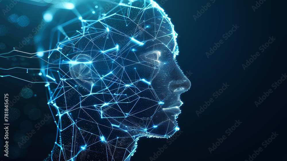 Poster intricate lines and dots form a human head, symbolizing the complexity of thoughts and ideas within 