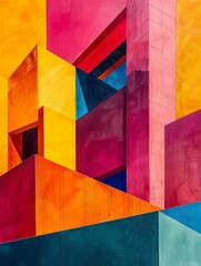 Abstract architectural design featuring vibrant geometric shapes.